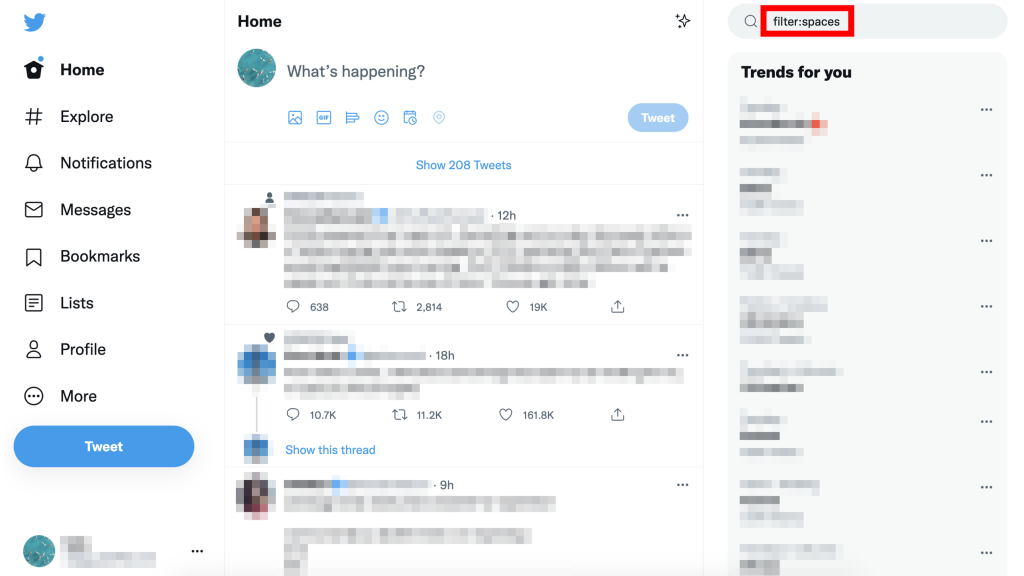 Step 2: Type filter:spaces into the search bar at the top of your screen